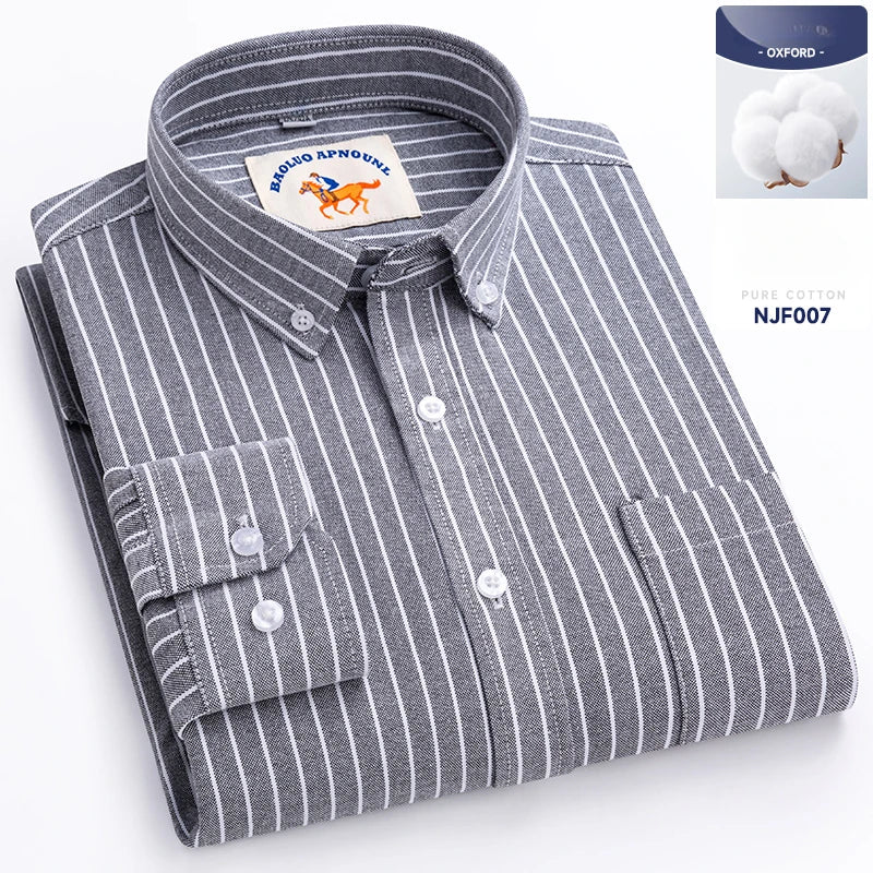 Chemises Oxford à manches longues en 100 % coton pour homme, grandes tailles 8XL, coupe ajustée, unies ou rayées, pour le bureau, couleur blanche, tenues professionnelles