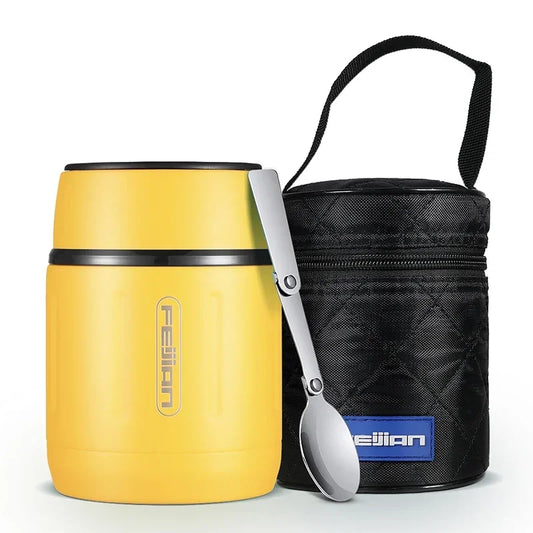 FEIJIAN 500ml Gobelet portable sous vide Bouteille isotherme alimentaire en acier inoxydable 316 Boîte alimentaire isotherme simple avec cuillère Boîte à lunch pour enfants
