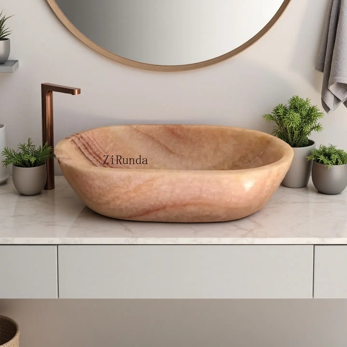 Natural stone rice topaz platform basin jade oval wash basin can be customized hotel sink
