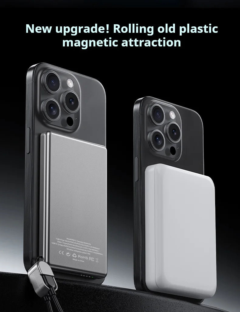 Ultra-Thin 5000mAh Portable Power Bank 20W Fast Charging Wired & Wireless Alloy Shell for iPhone