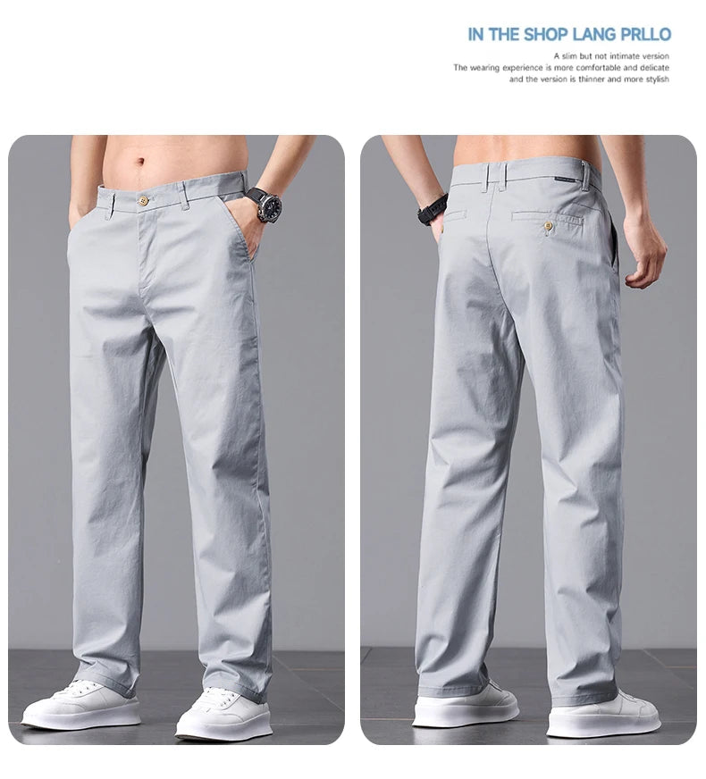 2025 Stretch Herrenhose Straight Fit Baumwolle Golfhose Herren Frühling Sommer Anzughose Büro Arbeit Freizeit Schwarz Marineblau Khaki