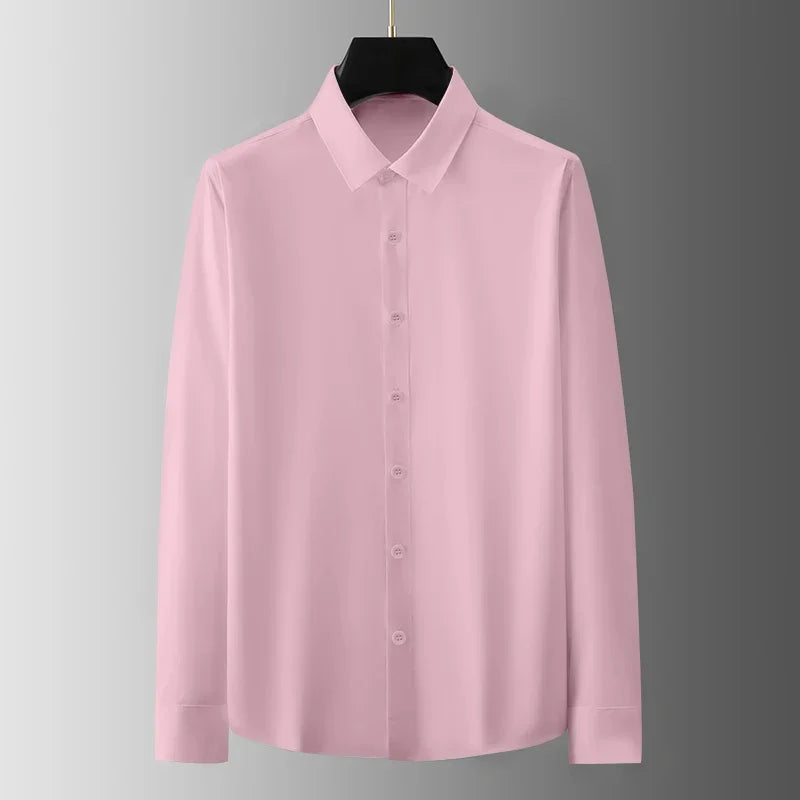 New Men's Business Casual Long Sleeved Solid Color Shirt Wrinkle Resistant Wrinkle Free Comfortable All Season Versatile Top