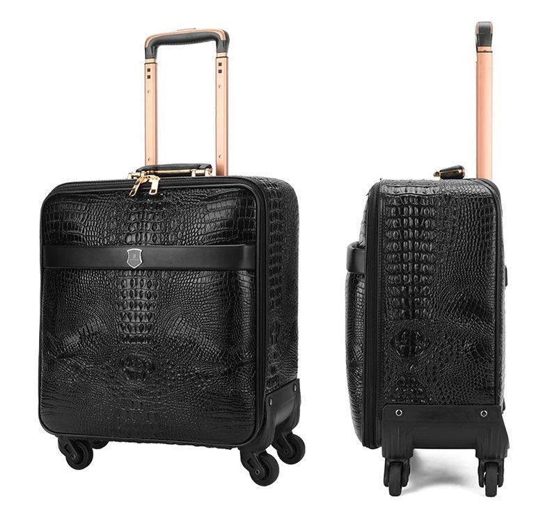 Valise de voyage de luxe en cuir véritable motif crocodile, à roulettes universelles, 16/20/24 pouces, pour hommes et femmes