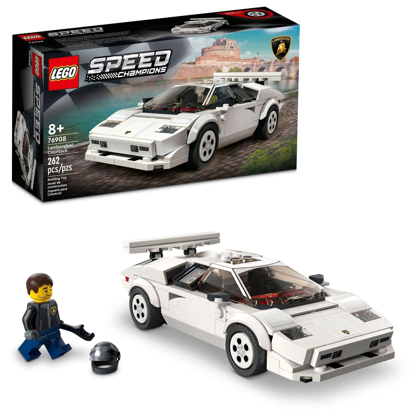 LEGO Speed Champions Lamborghini Countach 76908 Rennwagen-Spielzeug-Sammelbausatz Rennfahrer-Minifigur als Geburtstagsgeschenk