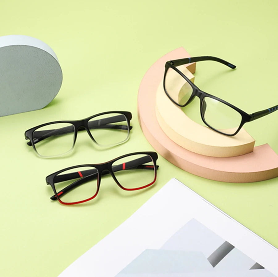 3-Pack Men's Blue Light Blocking Reading Glasses, Classic Square Frame Anti-Fatigue Computer Reader Eyeglasses