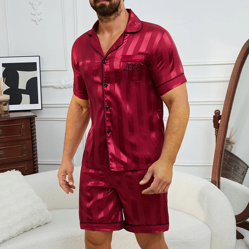 Herren-Pyjama-Set mit Karodruck, Kurzarm-Revers-Oberteil und elastische Shorts, bequem, perfekt für Sommer-Schlafanzüge und Loungewear