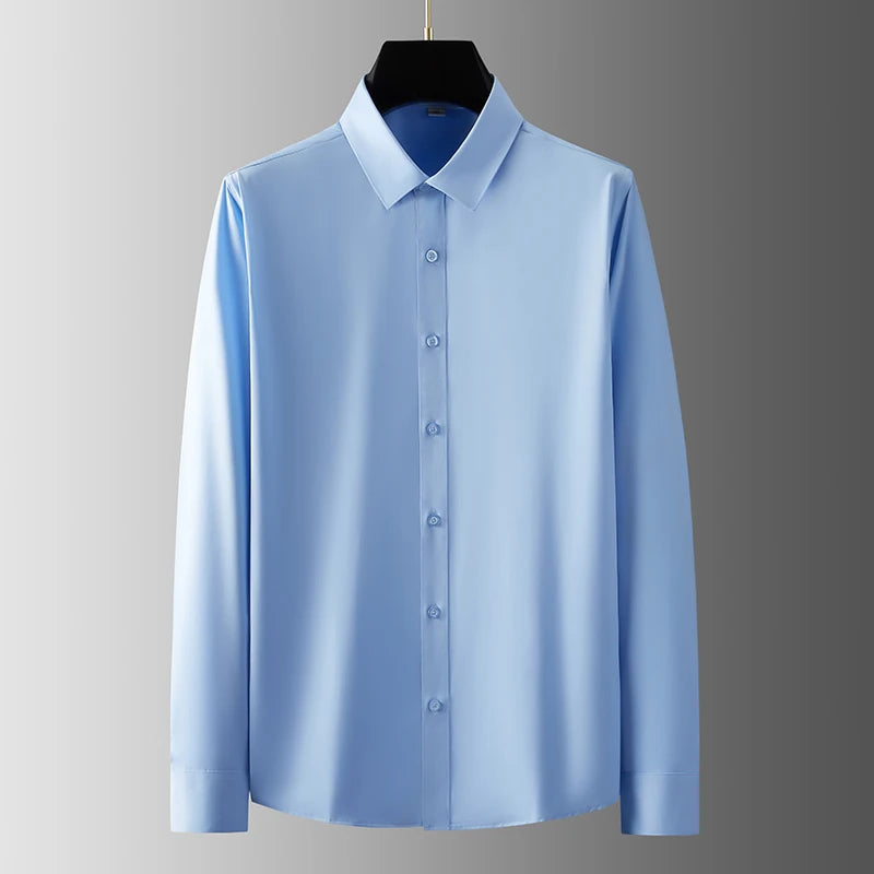 New Men's Business Casual Long Sleeved Solid Color Shirt Wrinkle Resistant Wrinkle Free Comfortable All Season Versatile Top