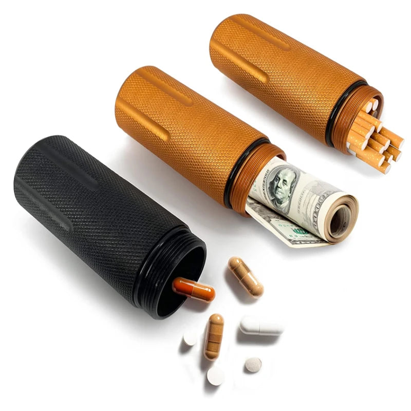Pilulier Portable en Alliage d'Aluminium Étanche Boîte de Rangement Scellée Contenant de Voyage pour Petites Pilules Étui à Médicaments de Poche