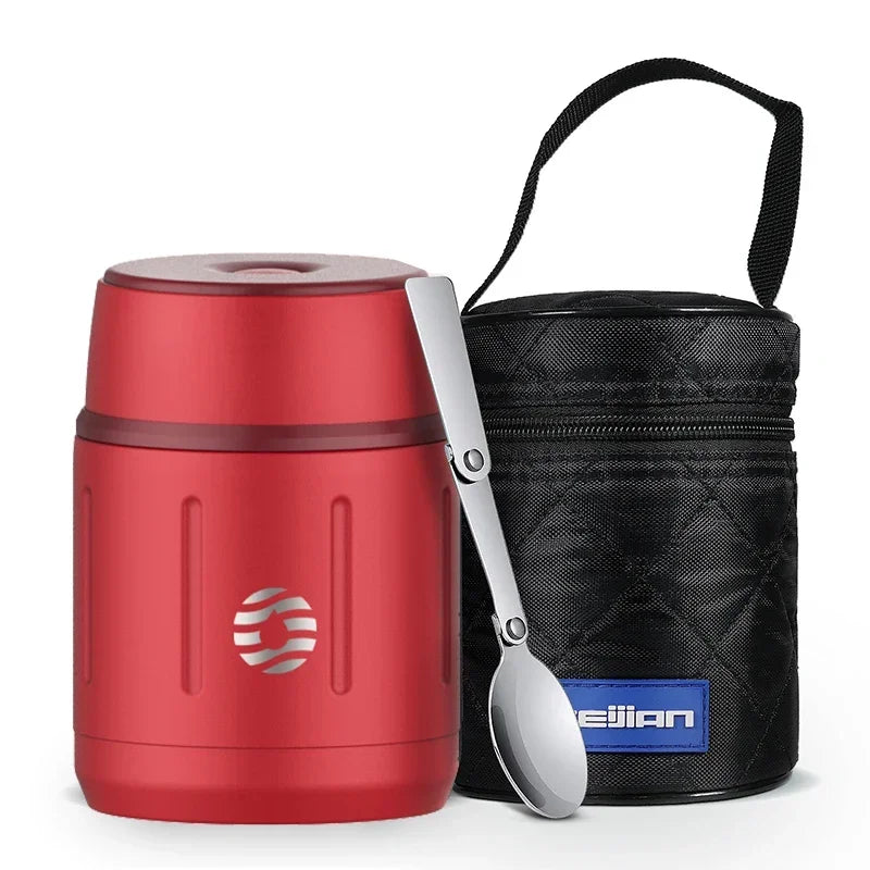 FEIJIAN 500ml Tragbare Vakuumflasche Essen Thermoskanne 316 Edelstahl Einfache Vakuumisolierte Lebensmittelbox mit Löffel Kinder Lunchbox