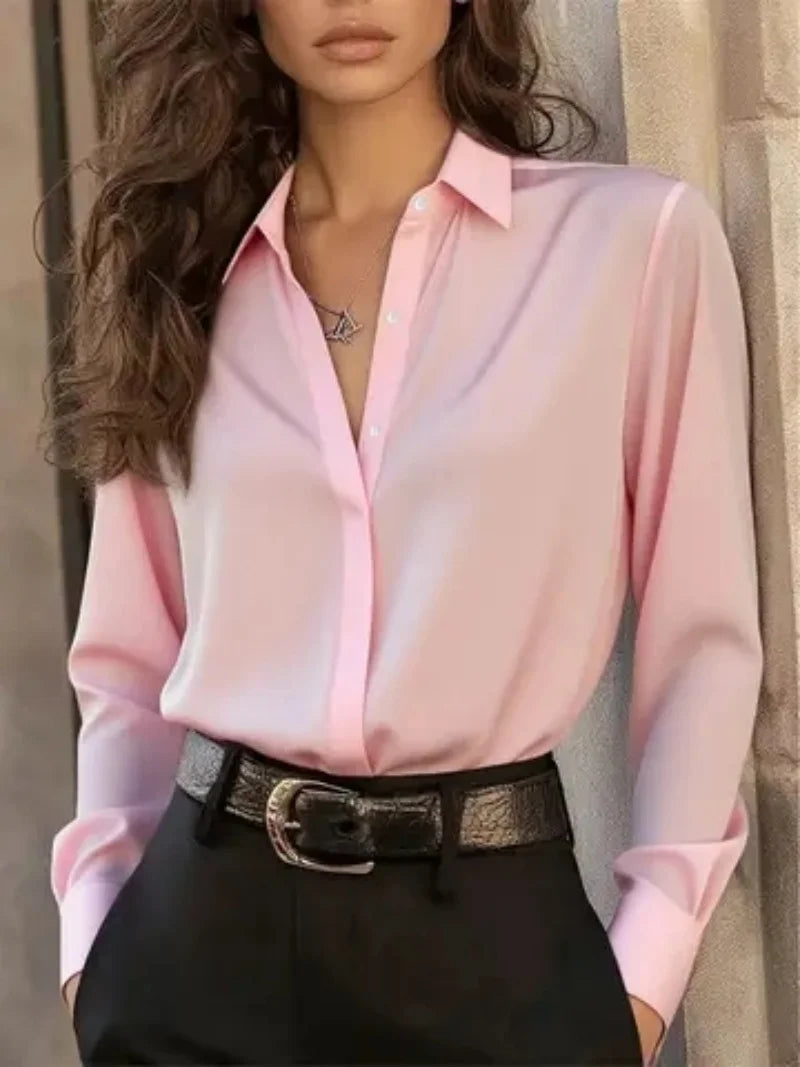 Damen Langarm Bluse mit Knopfleiste – Elegantes Büro-Chic Oberteil mit klassischem Kragen & vielseitigem Stil