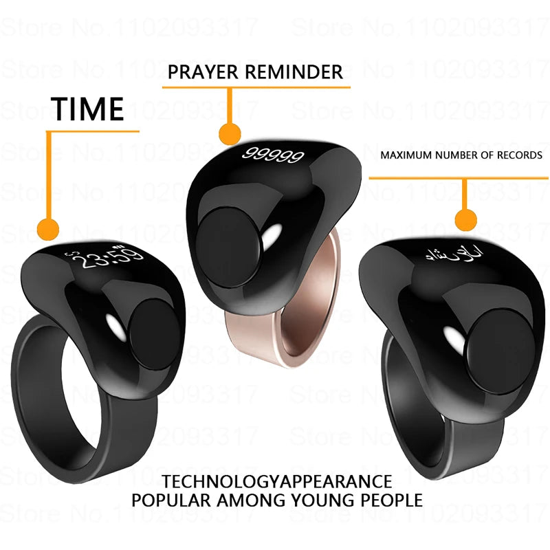 Smart Tasbeeh Zikr Ring Titanlegierung Islamische Zählhilfe Smart Digitalzähler für Muslime Gebets-Erinnerung Magnetisches Laden
