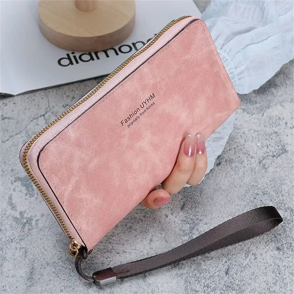 Forever Young Geldbörse Damen Lang PU Standard Geldbörsen 2024 Neu Retro Weiblich Glatt Reißverschluss Portemonnaie Damen Handtasche Kartenfächer