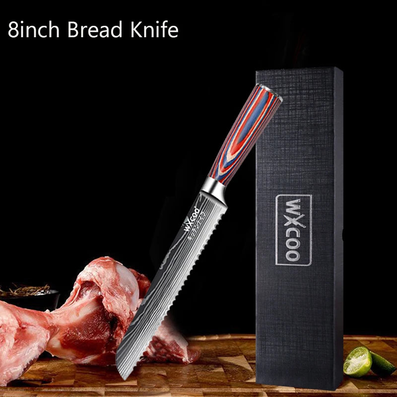 Professional Kitchen Chef's Knife Damascus Japanese Santoku Slicing Knife Meat Cleaver Stainless Steel Butcher Knife with Box