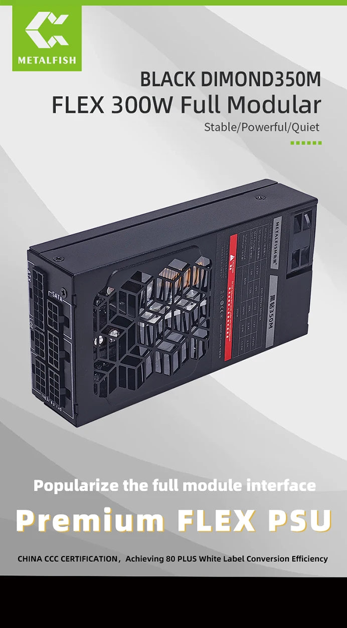 METALFISH Flex 300W Full Modular Power Supply Flex-ATX 1U PSU For ITX Mini PC POS NAS GPU Dock 220-240V