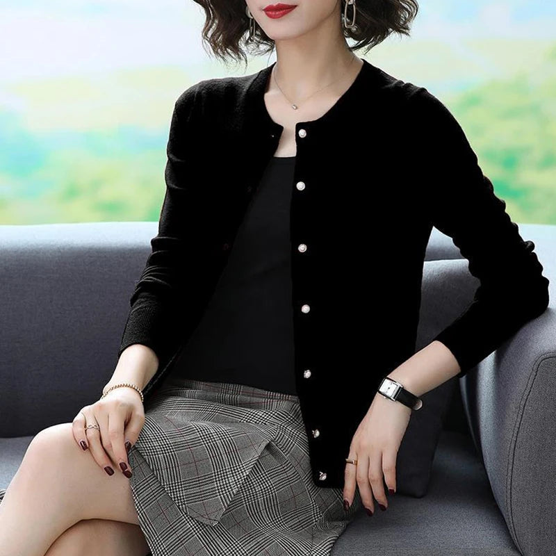 Spring Fall Slim Knit Cardigans Jacket Women Casual Korean Sweater Coats O-neck Knitwear Gilet Basic Single Breasted Malhas Tops