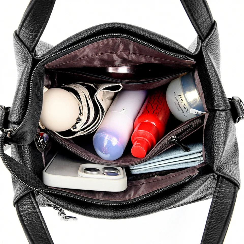 Damen Handtaschen aus weichem Leder Luxus Designer Handtasche Einfarbig Damen Schulter Umhängetasche und Geldbörse Pendler-Tasche
