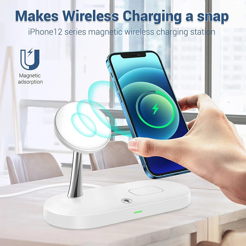 Chargeur magnétique sans fil 3-en-1 pour iPhone 16 15 14 13 12 Station de charge rapide pour Apple Watch 10 9 8 7 6 5 4 Airpods 2 3 Pro