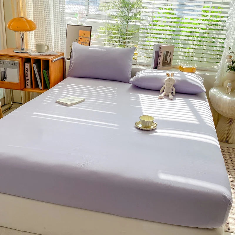 Drap-housse en coton doux avec élastiques, couleur unie, antidérapant, pour lit double, King, Queen, 140/160/200