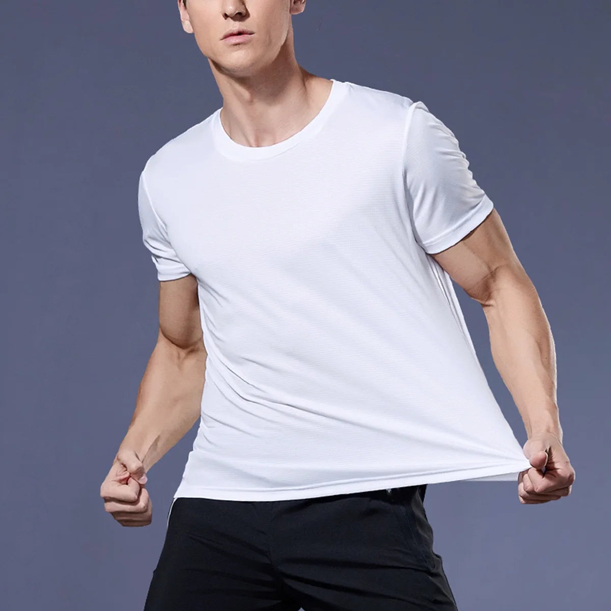 T-shirt de sport pour homme, à manches courtes, séchage rapide, évacuant l'humidité, col rond, pour l'entraînement, la course, la gym, le sport, léger