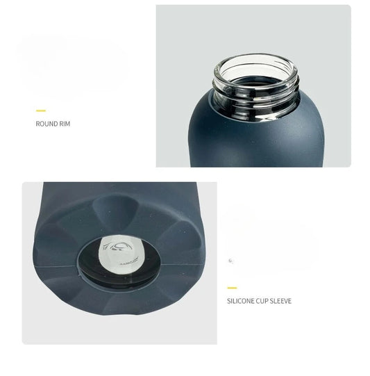 700Ml Handheld Cover Portable Sports Kettle Large Capacity Straw Cup with Graduated Silicone Cover Single-layer Glass Bottle