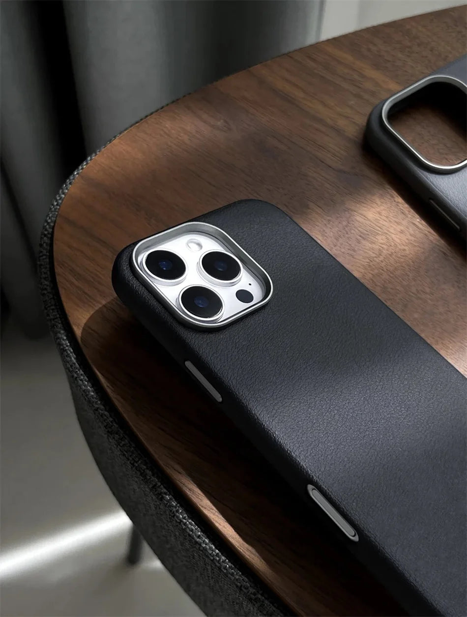 Luxuriöse, schlanke Leder-Hülle für MagSafe für iPhone 16 15 14 Pro Max in Wüstengold – Magnetische kabellose Ladefunktion, stoßfeste Abdeckung