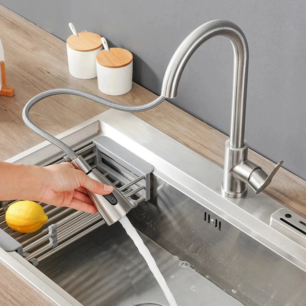 Küchenarmaturen Gebürstet Nickel Ausziehbare Küchenspüle Wasserhahn Deckmontierter Mischbatterie Strahlbrausekopf Heiß Kalt Armaturen Silber