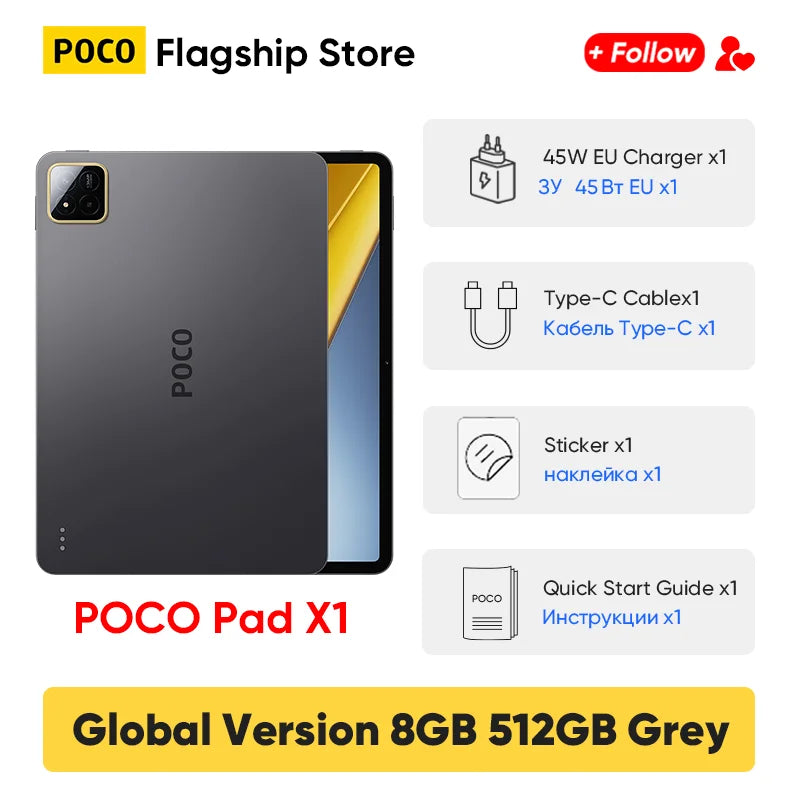Original POCO Pad X1 Globale Version Tablets Snapdragon 7+ Gen 3 11,2'' 3,2K 144Hz Display 13MP 8850mAh 45W Turbo Charging