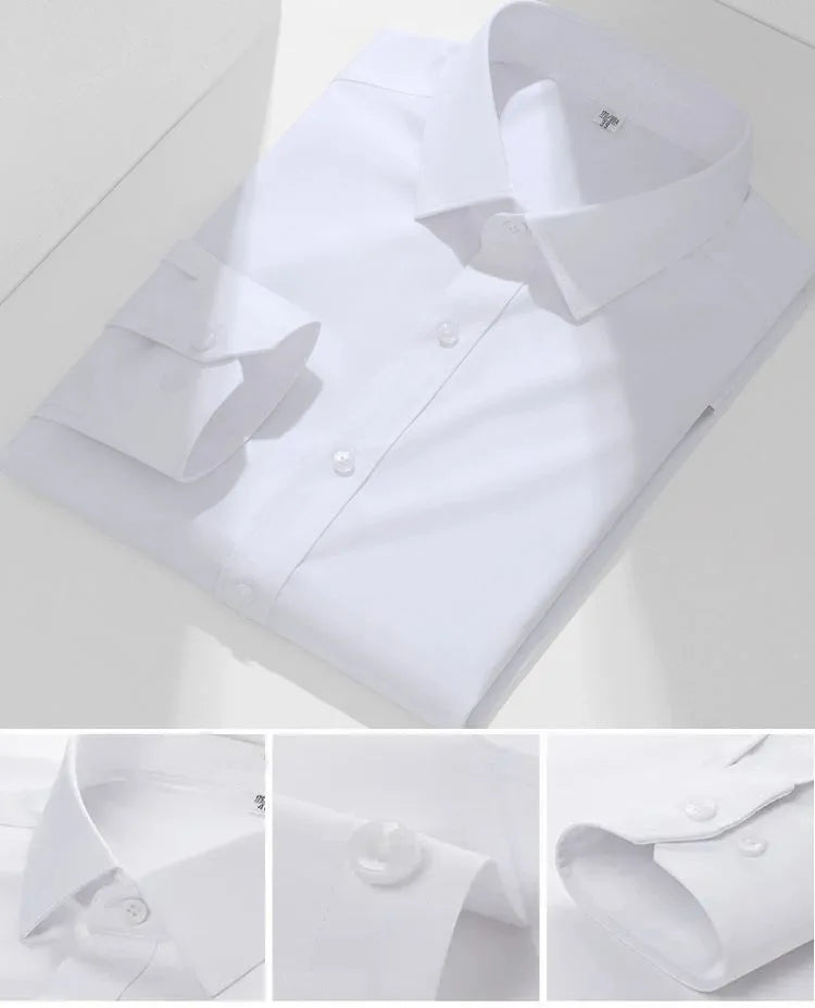 Chemise de Travail Blanche Homme en Fibre de Bambou Bleue 8XL Manches Longues Bureau Affaires Anti-rides Infroissable Décontractée