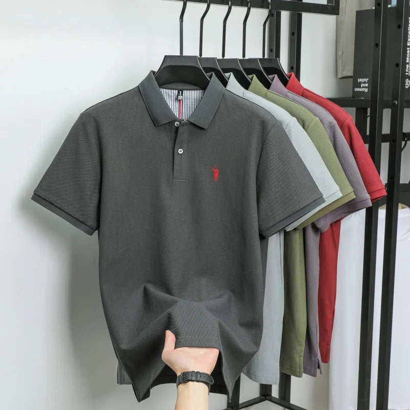 T-shirt polo d'affaires d'été décontracté ample brodé de marque de luxe haut de gamme en coton pur à 100 % pour homme à manches courtes respirant