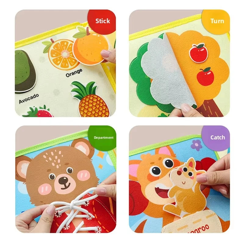 Jouets Montessori Histoire d'Animaux de la Ferme Livre en Tissu d'Activités Jouets d'Apprentissage Préscolaire Motricité Fine Livre en Feutre d'Éducation Précoce pour les Tout-petits