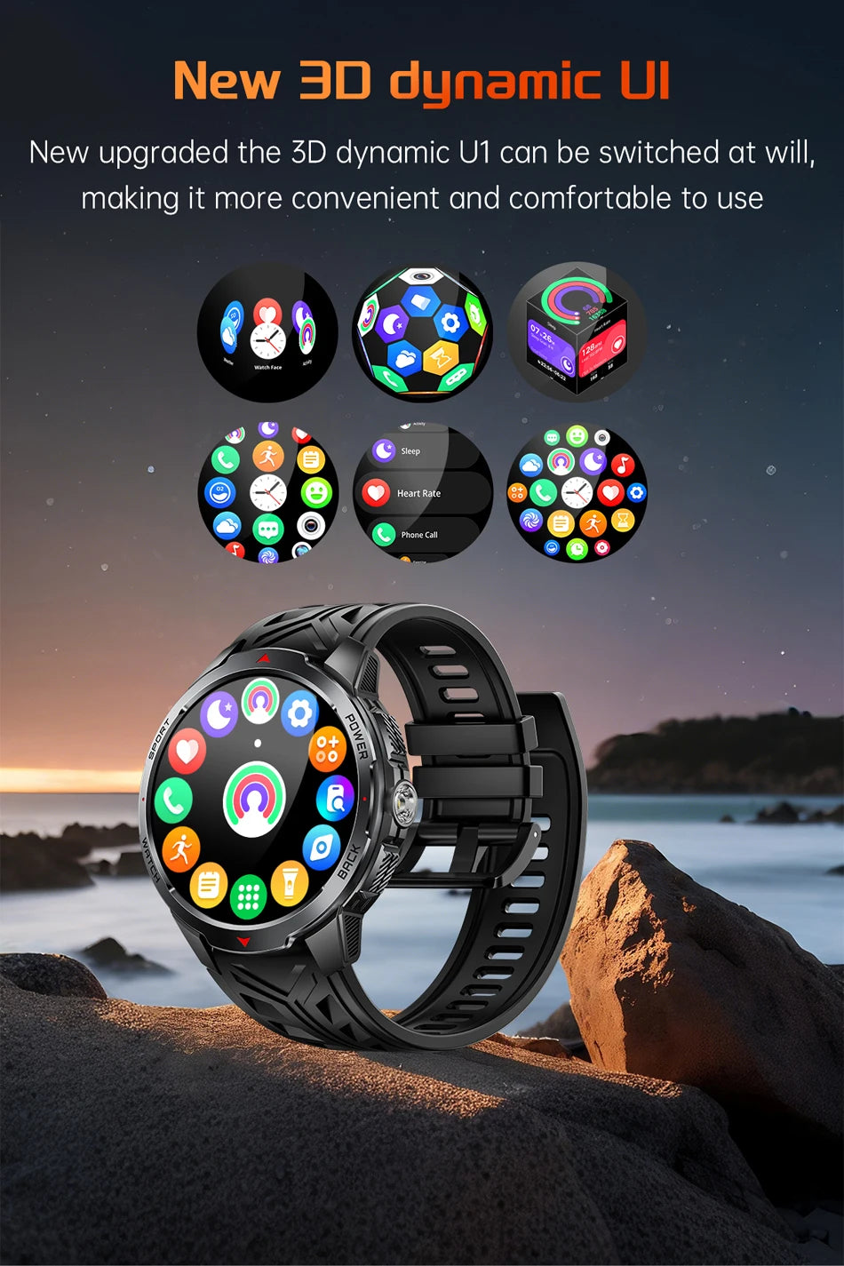 1100mAh Military Outdoor Smart Watch Men 1.7-inch Large Display Compass Sports Watch IP68 Waterproof Bluetooth Call Smartwatch