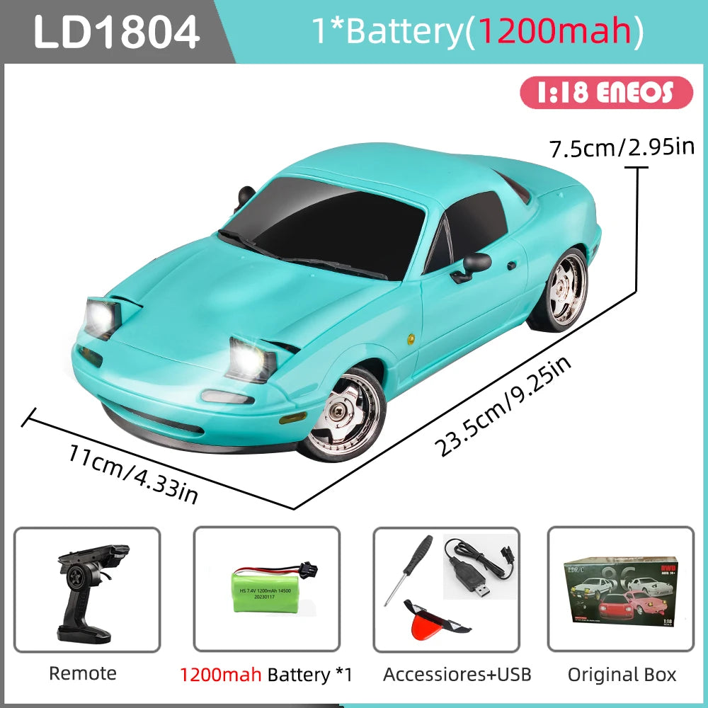 LDRC LD1804 RC Drift Car 1/18 Mazda Mx5 2.4G 2WD ESP Gyroscope LED Lights Full Scale Controlled Model Children Car Toys Gifts