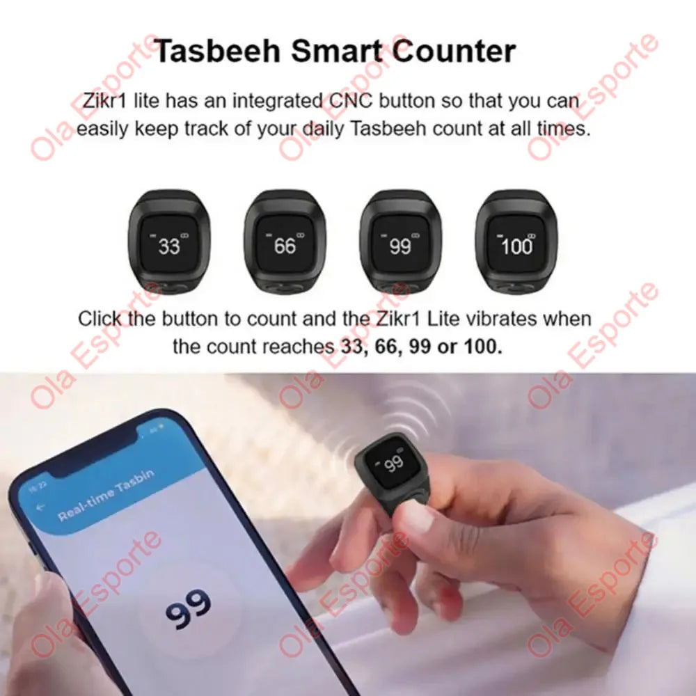 Compteur de doigts intelligent Qibla Tasbih pour musulmans Zikr Ring Digital Tasbeeh Rappel de vibration des 5 heures de prière Étanche Qibla Subhah