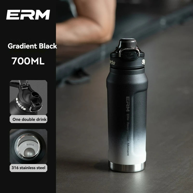 Bouteille d'eau isotherme chaude et froide en acier inoxydable, double paroi portable avec poignée, tasse de sport d'extérieur