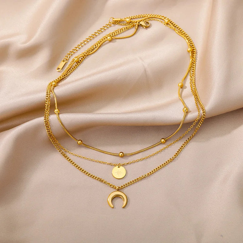 Colliers multicouches en forme de cœur pour femmes, en acier inoxydable, couleur or, pendentif œil maléfique, chaîne ras du cou, bijoux de mariage, cadeau