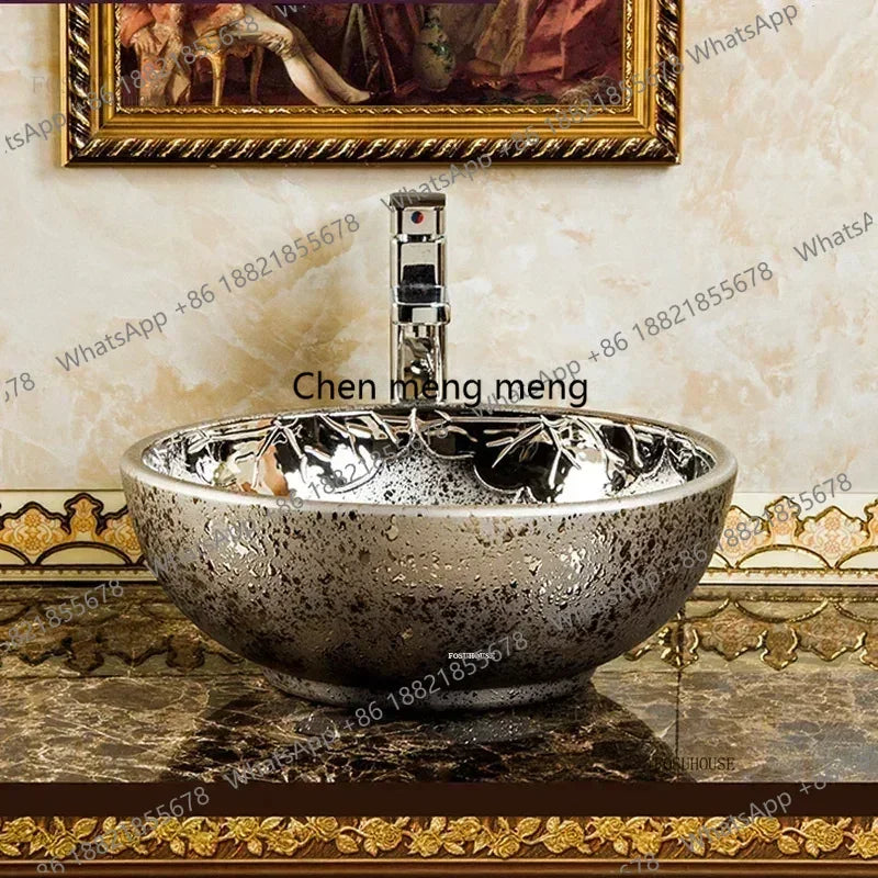 A17 Éviers de Salle de Bain de Luxe Dorés Céramique Maison Lavabo Créatif Toilettes Rondes Au-dessus du Comptoir Simple Salle de Bain Accesoire
