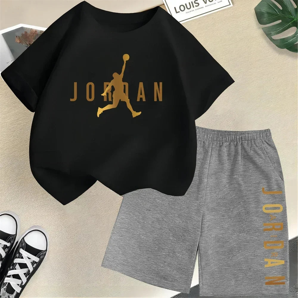 Sommer Kurzarm Kinder Set Slam Dunk Master Muster Print Sport T-Shirt + Shorts 2-teiliges Set Kinder Jungen Mädchen Mode Trainingsanzug