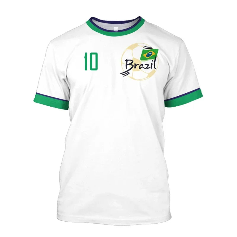 T-shirts de football simples du Brésil, mode estivale, manches courtes, T-shirts imprimés 3D du drapeau brésilien, hauts de sport décontractés, vêtements pour hommes