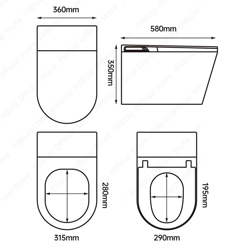 Schwarz/Grau/Weiß Ultimate Wand-WC Smart Toilet mit Bidet Eingebauter Wassertank Einteilige Langgezogene Toilette Warmwasser Beheizter Sitz