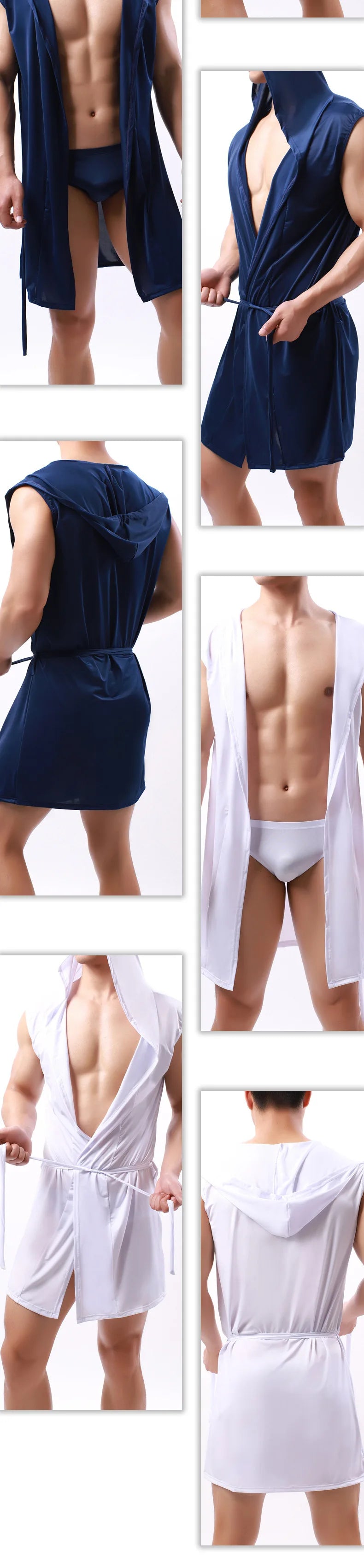 Sexy Nachtwäsche Herren Bademäntel Weich Seidig Ärmelloses Nachthemd Herren Homewear Morgenmantel Herren Pyjamas (Keine Shorts)