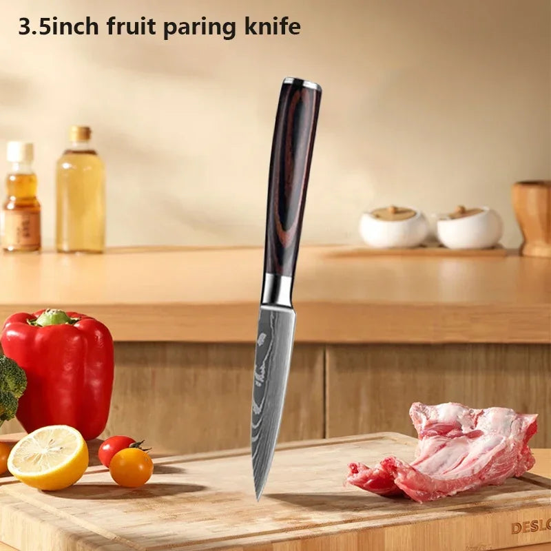 Couteau de Chef Damas Ensemble de Couteaux de Cuisine Professionnels Couteau à Désosser Couteau de Boucher Couteau Utilitaire Couteau Santoku Japonais avec Housse
