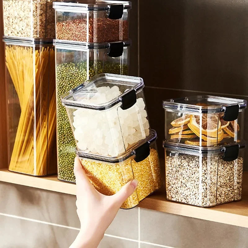 Bocaux scellés de 460 à 1800 ml, organisateur de cuisine pour le stockage des céréales, grand réservoir en plastique, boîte de rangement étanche à l'humidité, bocaux à condiments ménagers