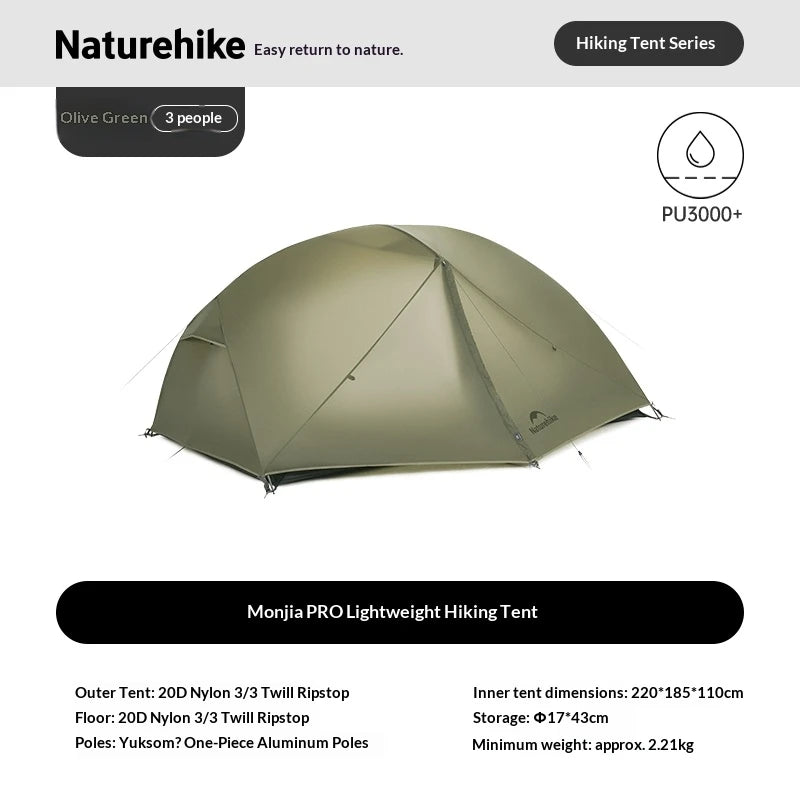 Naturehike Mongar UL BASE PRO 123 People Tent Trekking Backpacking Shelter Tent 20D Nylon Waterproof Ultralight Outdoor Camping