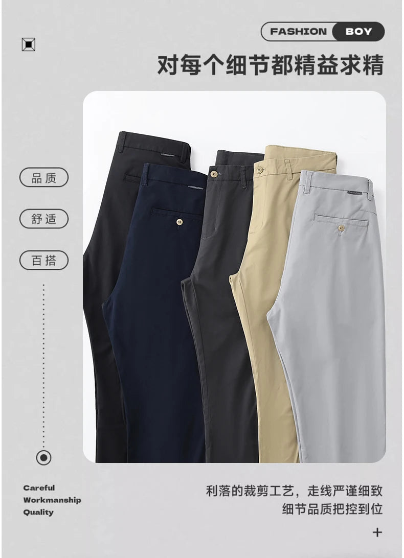 2025 Stretch Herrenhose Straight Fit Baumwolle Golfhose Herren Frühling Sommer Anzughose Büro Arbeit Freizeit Schwarz Marineblau Khaki