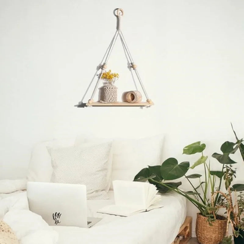 Makramee Wandregal, schwebendes Wandregal, Boho-Wohndekor, Wandregale, Holzdekoration für Schlafzimmer, Wohnzimmer, Kinderzimmer, Geschenk