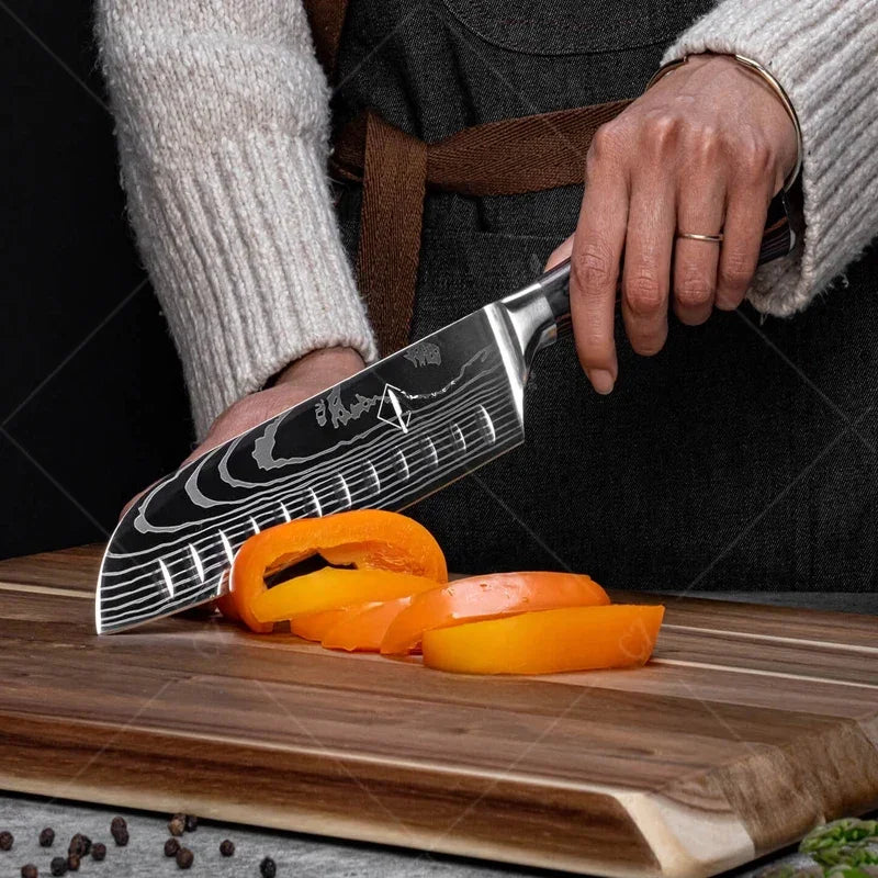 Couteau de Chef Damas Ensemble de Couteaux de Cuisine Professionnels Couteau à Désosser Couteau de Boucher Couteau Utilitaire Couteau Santoku Japonais avec Housse