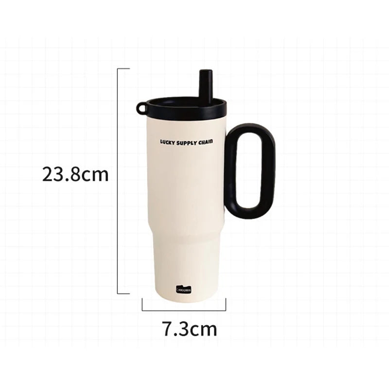 Gobelet isotherme en acier inoxydable 720 ML avec paille et anse, tasse isotherme sous vide pour café glacé, bouteille d'eau portable pour voiture et extérieur