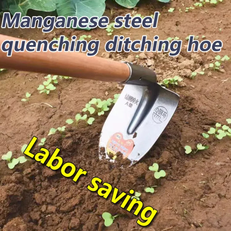 Grande houe de jardin entièrement en acier, outil de désherbage épaissi, pour l'agriculture en extérieur, la remise en état des terres, le creusement, la plantation de légumes, l'outil agricole.