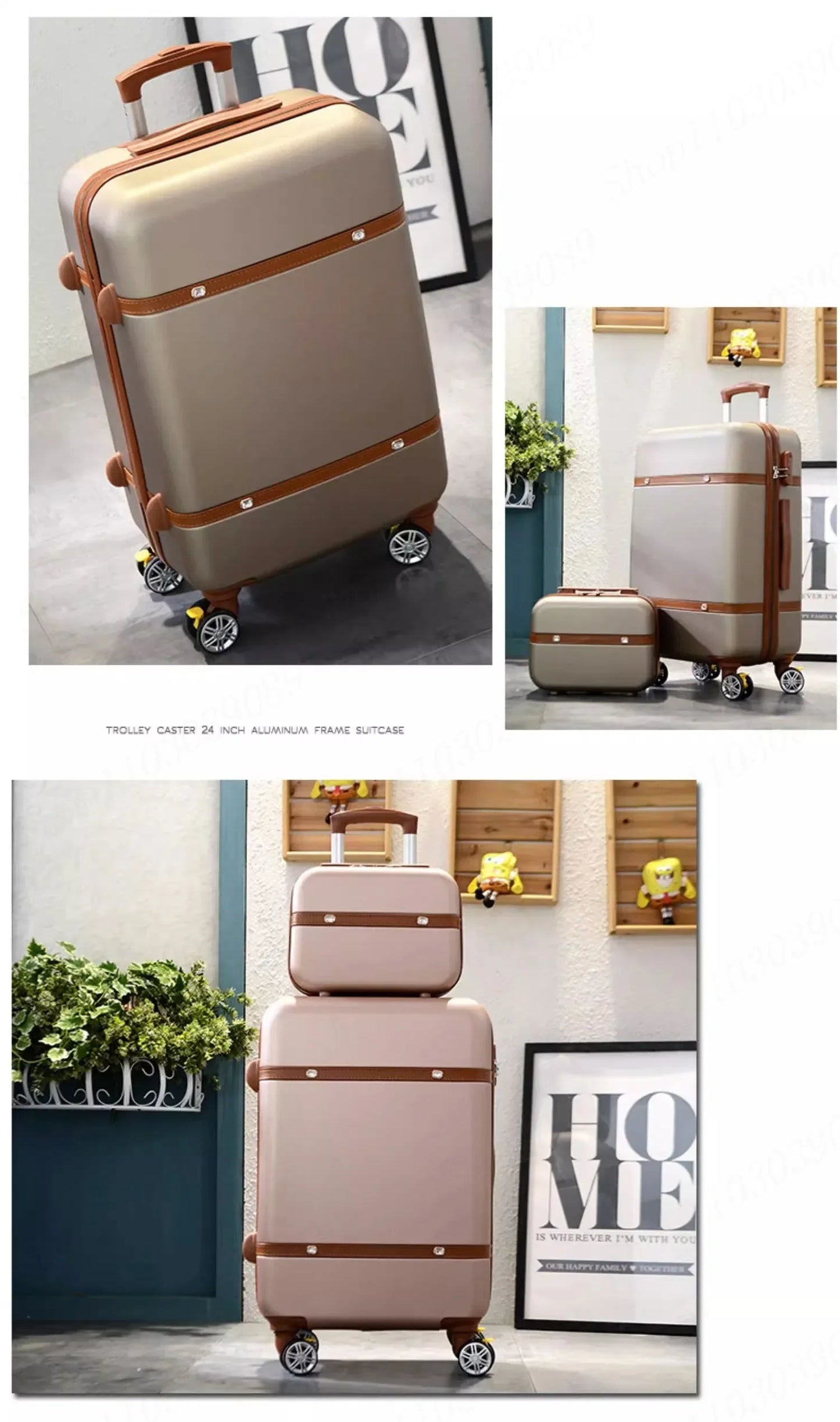Nouvel ensemble de bagages à roulettes pour femmes - Ensemble valise de voyage tendance avec serrure à combinaison, sac à cosmétiques universel, ensemble de 2 valises à roulettes rétro