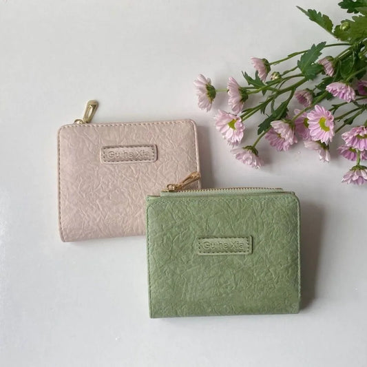Retro Leather Short Wallet Womens Small Solid Color Zipper Large Capacity Coin Pocket Slim Card Holder Vintage Minimalist Wallet
